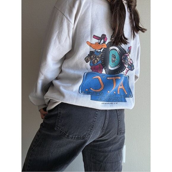 tultex 90s looney tunes all over print graphic crewneck pullover sweater - Picture 3 of 10